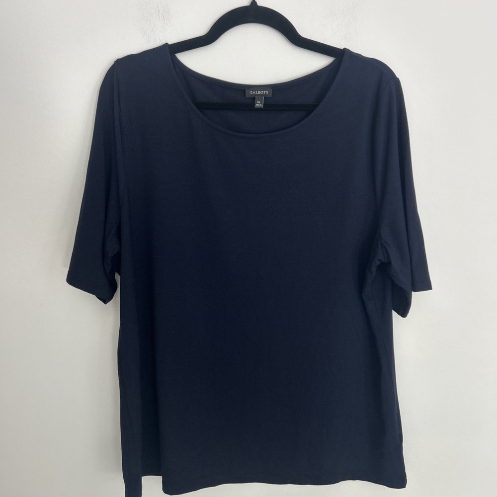 Talbots‎ Women's XL Short Sleeve Scoop Line Neck Dark Navy Classic Pullover Top